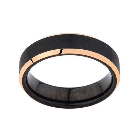 Black Tungsten Wedding Band -Rose Gold - Beveled Edges - Black Brushed Ring - 6mm Ring - Mens Ring - LUXURY BANDS LA