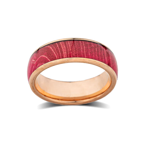 Koa Wood Tungsten Ring - Rose Gold - Red Wood Tungsten Band - Hawaiian - 8mm