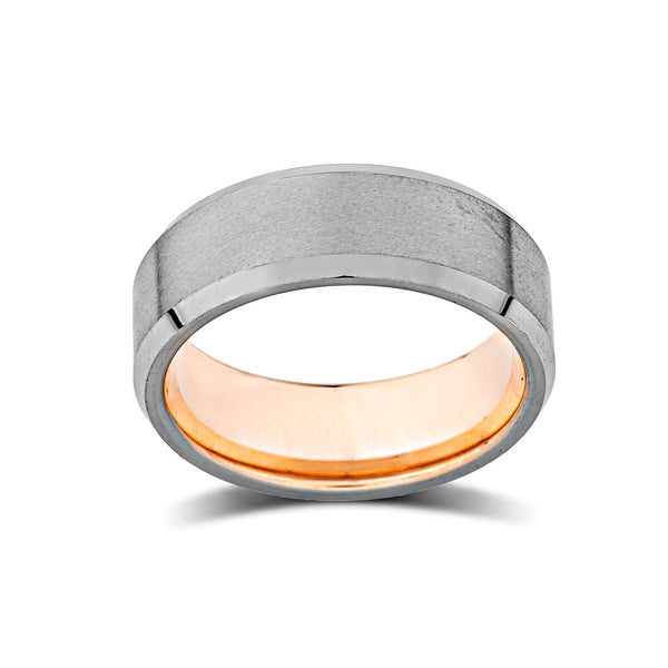Mens Tungsten Wedding Band - Rose Gold - Gray Brushed Tungsten Ring - Mens - Engagement Band - Comfort Fit