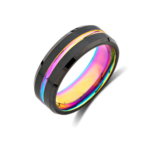 Unisex Rainbow Ring- Colorful Wedding Band - LGBT Promise Ring