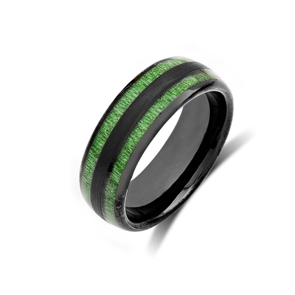 Koa Wood Wedding Ring - Green Tungsten Engagement Band - 8mm - Comfort Fit