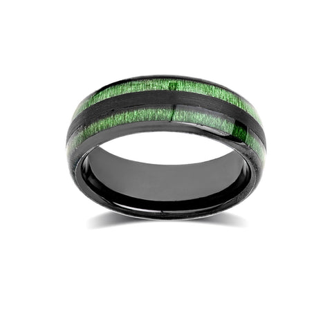Koa Wood Wedding Ring - Green Tungsten Engagement Band - 8mm - Comfort Fit