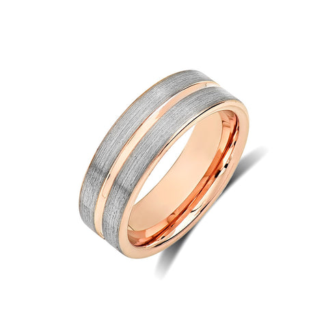 Rose Gold Tungsten Wedding Band - Gray Brushed Tungsten Ring - 8mm Dome - Mens Ring - Tungsten Carbide - Engagement Band - Comfort Fit