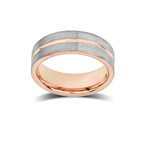 Rose Gold Tungsten Wedding Band - Gray Brushed Tungsten Ring - 8mm Dome - Mens Ring - Tungsten Carbide - Engagement Band - Comfort Fit