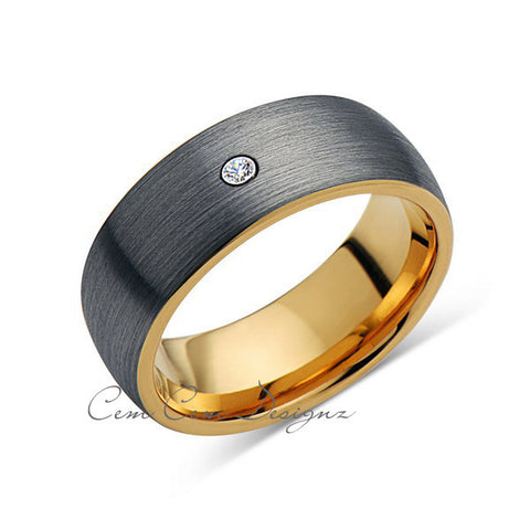 8mm,Mens,Diamond,Gray Brushed,Yellow Gold,Tungsten Ring,Yellow Gold,Wedding Band,Comfort Fit - LUXURY BANDS LA