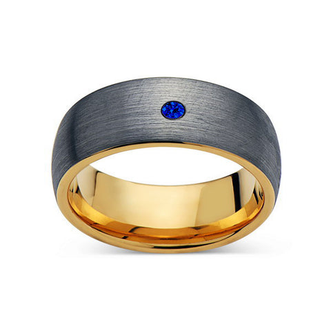 8mm,Mens,Blue Sapphire,Gray Brushed,Yellow Gold,Tungsten Ring,Rose Gold,Wedding Band,Comfort Fit - LUXURY BANDS LA