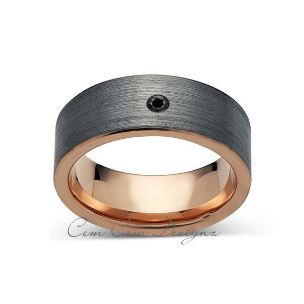 8mm,Pipe Cut,Mens,Black Diamond,Gray Brushed,Rose Gold,Tungsten Ring,Rose Gold,Wedding Band,Comfort Fit - LUXURY BANDS LA