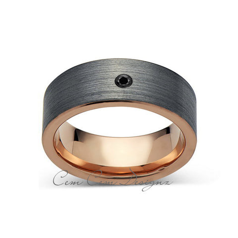 8mm,Pipe Cut,Mens,Black Diamond,Gray Brushed,Rose Gold,Tungsten Ring,Rose Gold,Wedding Band,Comfort Fit - LUXURY BANDS LA