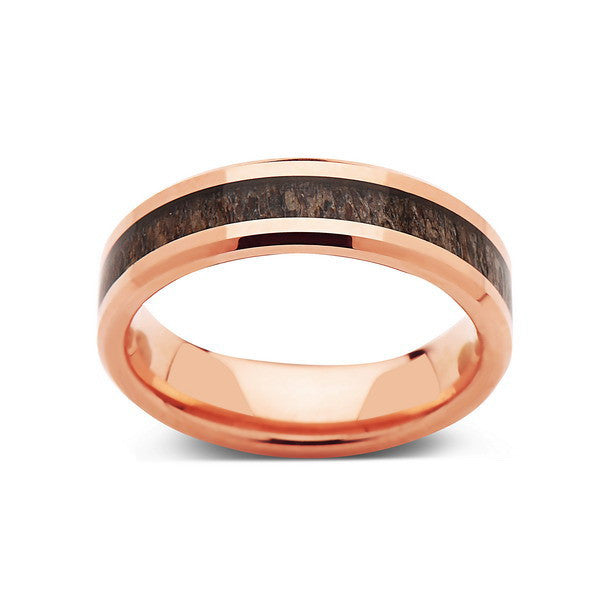 Deer Antler Ring - Rose Gold Tungsten Band - Deer Antler Band - 6mm - Mens - Comfort Fit - LUXURY BANDS LA