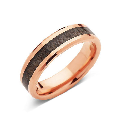 Deer Antler Ring - Rose Gold Tungsten Band - Deer Antler Band - 6mm - Mens - Comfort Fit - LUXURY BANDS LA