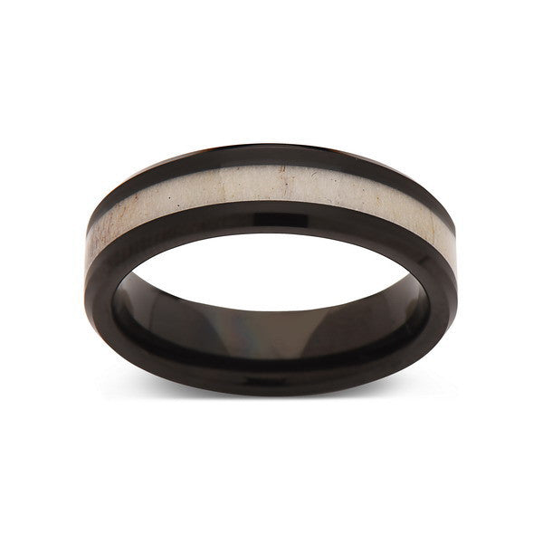 Deer Antler Ring - Black Tungsten Band - Deer Antler Band - 6mm - Mens - Comfort Fit - LUXURY BANDS LA