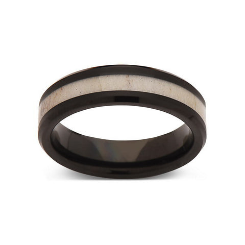 Deer Antler Ring - Black Tungsten Band - Deer Antler Band - 6mm - Mens - Comfort Fit - LUXURY BANDS LA