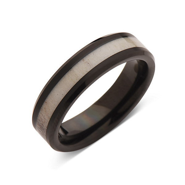 Deer Antler Ring - Black Tungsten Band - Deer Antler Band - 6mm - Mens - Comfort Fit - LUXURY BANDS LA