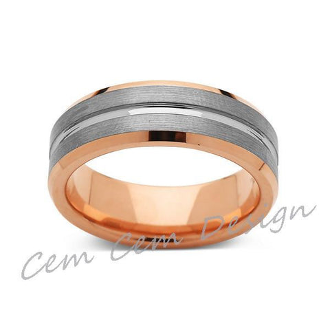 8mm,New,Unique,Rose Gold, Brushed Gray,Tungsten Ring,Mens Wedding Band,Comfort Fit - LUXURY BANDS LA