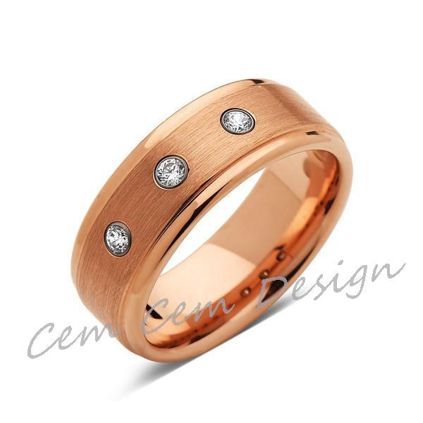 8mm,Mens,Diamond Engagement Ring,Rose Gold,Tungsten Wedding Band,Rose,Tungsten Ring,Comfort Fit - LUXURY BANDS LA