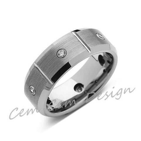 8mm,Mens,Diamond Engagement Ring,White Gold,Tungsten Wedding Band,Tungsten Ring,Comfort Fit - LUXURY BANDS LA