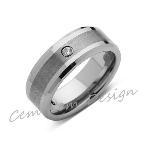 8mm,Mens,Brushed Gray,Diamond,White Gold,Wedding Band,unique,White Gold,Tungsten Ring,Comfort Fit - LUXURY BANDS LA