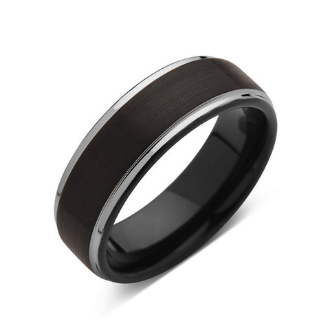 Black Tungsten Wedding Band - 8MM - High Polish - Stepped Edges - Unique - Mens Ring - LUXURY BANDS LA