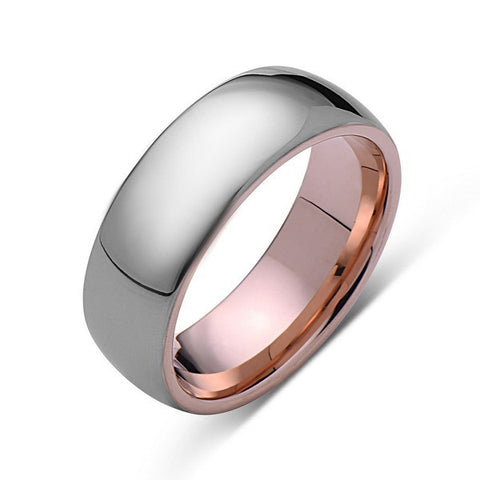 Rose Gold Tungsten Ring - Gray High Polish Ring - 8mm Band - Engagement Ring - LUXURY BANDS LA