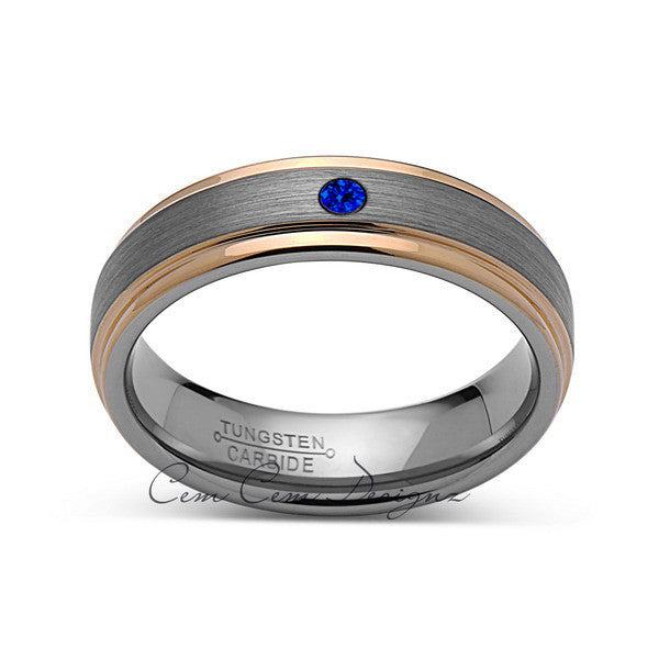 6mm,Mens,Blue Sapphire,Yellow Gold,Wedding Band,,Gray,Brushed,Yellow Gold,Birthstone,Tungsten Ring,Comfort Fit - LUXURY BANDS LA