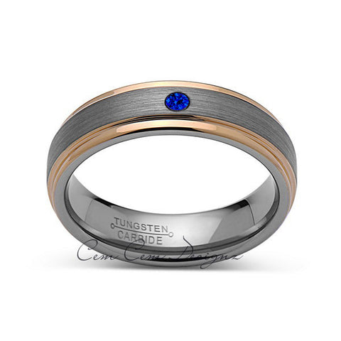 6mm,Mens,Blue Sapphire,Yellow Gold,Wedding Band,,Gray,Brushed,Yellow Gold,Birthstone,Tungsten Ring,Comfort Fit - LUXURY BANDS LA