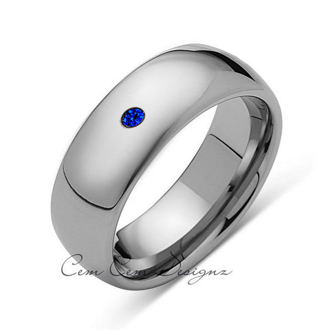 8mm,Mens,Blue Sapphire,White Gold,Tungsten Ring,White Gold,Wedding Band,Comfort Fit - LUXURY BANDS LA
