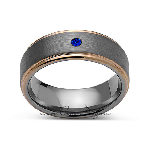8 mm,Mens,Blue Sapphire,Yellow Gold,Wedding Band,,Gray,Brushed,Yellow Gold,Birthstone,Tungsten Ring,Comfort Fit - LUXURY BANDS LA