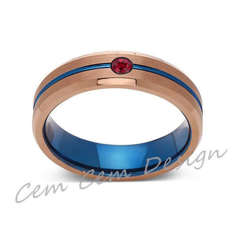 6mm,Red Ruby,Brushed Rose Gold,Blue,Tungsten Ring,Mens Wedding Band,Blue Mens Ring - LUXURY BANDS LA