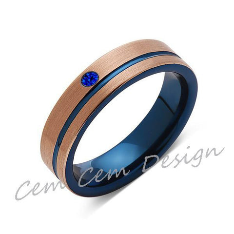 6mm,Blue Sapphire,Brushed Rose Gold and Blue,Tungsten Ring,Mens Wedding Band,Blue Mens Ring,Comfort Fit - LUXURY BANDS LA