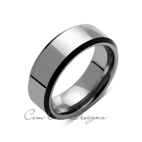 8mm,New,Unique,High Polish Gray,Black Tungsten Rings,Mens Wedding Band,Comfort Fit - LUXURY BANDS LA