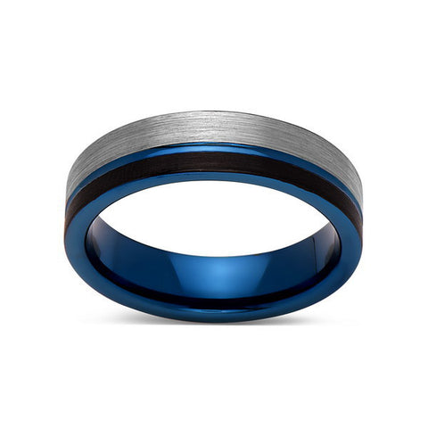 Blue Tungsten Wedding Band - Black Brushed - Gray Brushed Tungsten Ring - 6mm - Mens Ring - Tungsten Carbide - Engagement Band - Comfort Fit - LUXURY BANDS LA