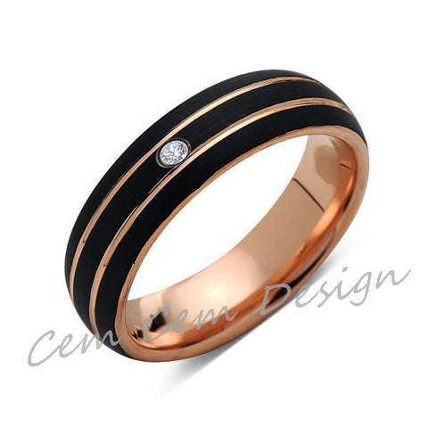 6mm,Unique,Diamond,Black Brushed,Rose Gold,Tungsten Ring,Rose Gold,Men's Wedding Band,Mens Band,Comfort Fit - LUXURY BANDS LA