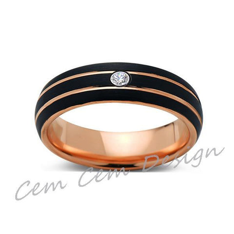 6mm,Unique,Diamond,Black Brushed,Rose Gold,Tungsten Ring,Rose Gold,Men's Wedding Band,Mens Band,Comfort Fit - LUXURY BANDS LA