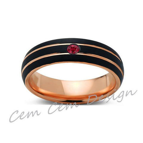 6mm,Unique,Red Ruby,Black Brushed,Rose Gold,Tungsten Ring,Rose Gold,Men's Wedding Band,Mens Band,Comfort Fit - LUXURY BANDS LA