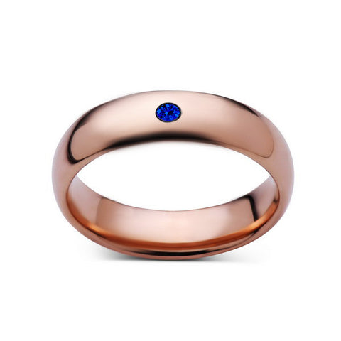 6mm,Mens,Blue Sapphire,Rose Gold,Tungsten Ring,Rose Gold,Wedding Band,Comfort Fit - LUXURY BANDS LA