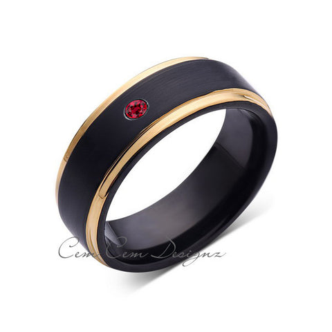 8mm,Mens,Red Ruby,Yellow Gold,Wedding Band,unique,Black Brushed,Birthstone,Tungsten Ring,Comfort Fit - LUXURY BANDS LA