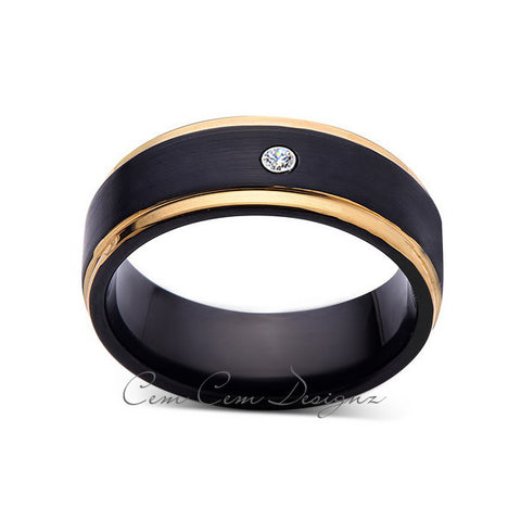 8mm,Mens,Diamond,Yellow Gold,Wedding Band,unique,Black Brushed,Birthstone,Tungsten Ring,Comfort Fit - LUXURY BANDS LA