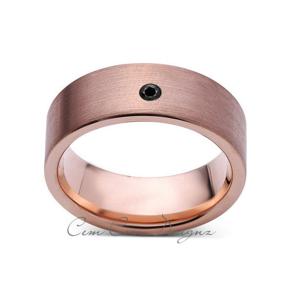 8mm,Mens,Black Diamond,Brushed,Rose Gold,Tungsten Ring,Pipe Cut,Wedding Band,Comfort Fit - LUXURY BANDS LA