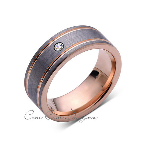 8mm,Mens,Diamond,Rose Gold,Wedding Band,unique,Brushed,Rose Gold,Tungsten Ring,Comfort Fit - LUXURY BANDS LA