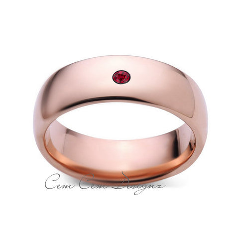 8mm,Mens,Red Ruby,Rose Gold,Tungsten Ring,Rose Gold,Birthstone,Wedding Band,Comfort Fit - LUXURY BANDS LA