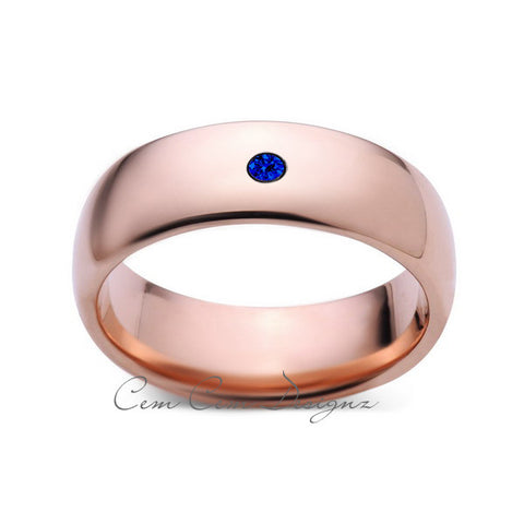 8mm,Mens,Blue Sapphire,Rose Gold,Tungsten Ring,Rose Gold,Wedding Band,Comfort Fit - LUXURY BANDS LA