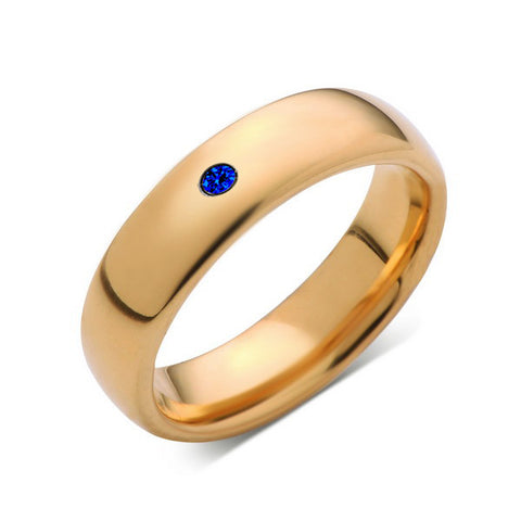 6mm,Mens,Blue Sapphire,Yellow Gold,Tungsten Ring,Yellow Gold,Wedding Band,Comfort Fit - LUXURY BANDS LA