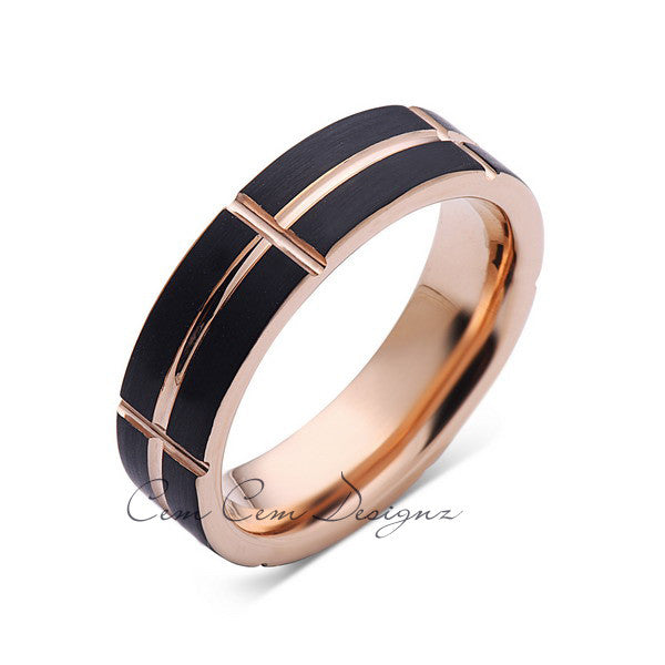 Rose Gold Tungsten Ring Black Hammered Wedding Band Women Men Comfort Fit  Design 6MM Sizes 5 to 14 His Hers Anniversary Engagement Love Gift 