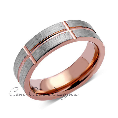 Rose Gold Tungsten Ring - Gray Brushed Wedding Band - 6 mm Ring - Unique Engagment Band - Comfort Fit - LUXURY BANDS LA