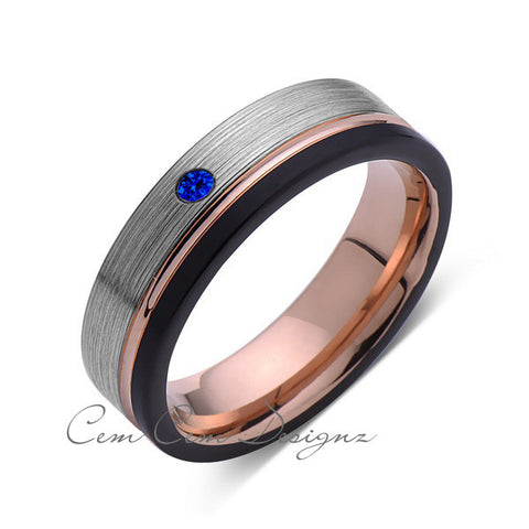 6mm,Mens,Blue Sapphire,Black,Gray Brushed,Rose Gold,Tungsten Ring,Rose Gold,Wedding Band,Comfort Fit - LUXURY BANDS LA