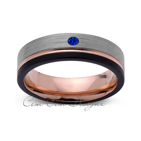 6mm,Mens,Blue Sapphire,Black,Gray Brushed,Rose Gold,Tungsten Ring,Rose Gold,Wedding Band,Comfort Fit - LUXURY BANDS LA