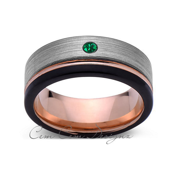 8mm,Mens,Green Emerald,Gray,Black,Brushed,Rose Gold,Tungsten Ring,Rose Gold,Wedding Band,Birthstone,Comfort Fit - LUXURY BANDS LA