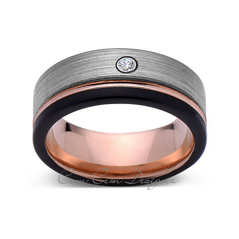 8mm,Mens,Diamond,Gray,Black,Brushed,Rose Gold,Tungsten Ring,Rose Gold,Wedding Band,Comfort Fit - LUXURY BANDS LA