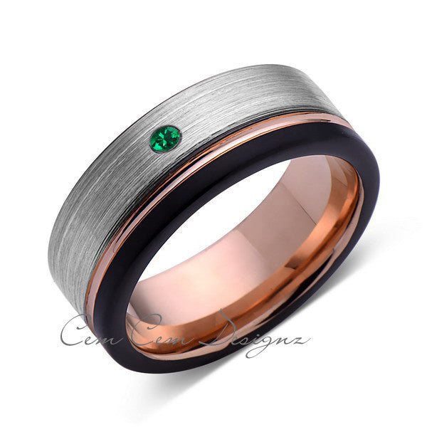 8mm,Mens,Green Emerald,Gray,Black,Brushed,Rose Gold,Tungsten Ring,Rose Gold,Wedding Band,Birthstone,Comfort Fit - LUXURY BANDS LA