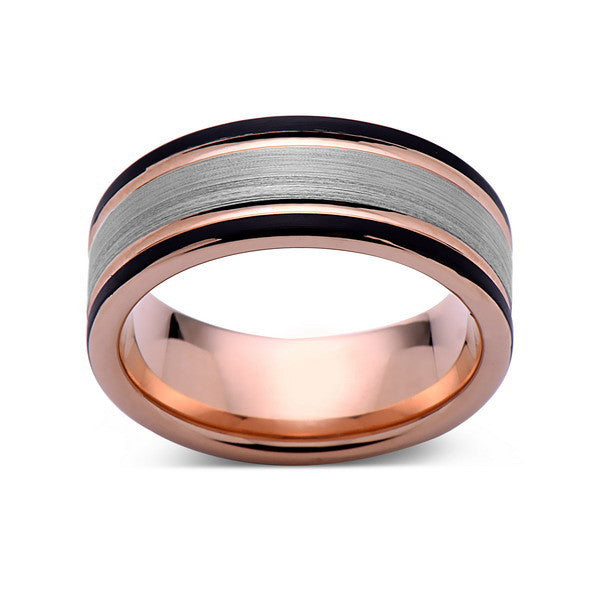 Rose Gold Tungsten Wedding Band - Gray Brushed Ring - Pipe Cut - 8mm Ring - Unique Engagement Band - Comfort Fit - LUXURY BANDS LA